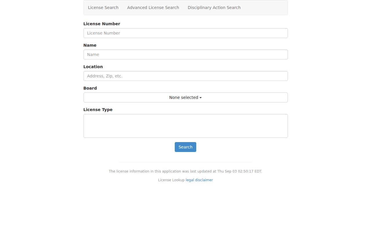 Ashburn resident lookup Virginia DPOR license search filters