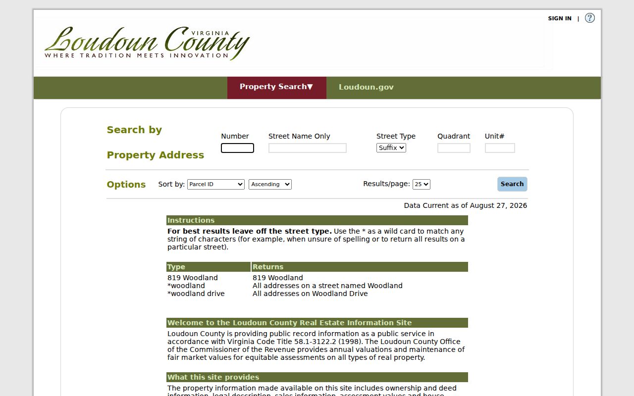 Ashburn residents directory Loudoun assessor address search fields