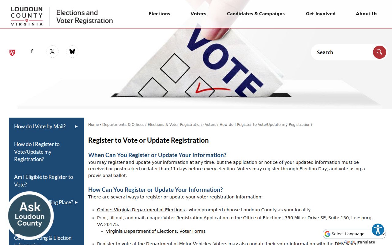 Ashburn residents directory Loudoun Office of Elections information